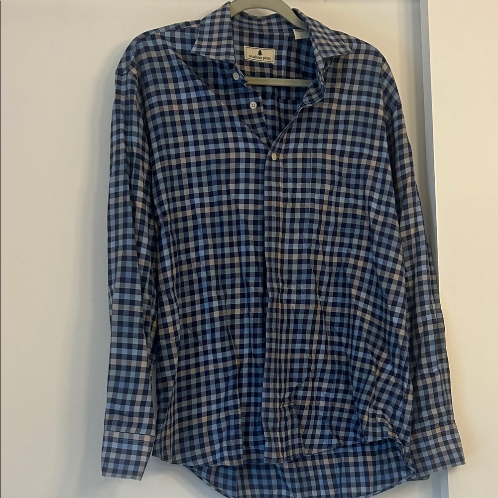 Men's Blue and White Checkered Casual Shirt